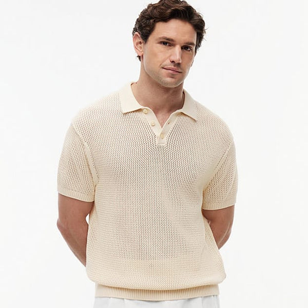 Tommy Hilfiger Relaxed Fit Open Knit Polo Shirt In Muslin