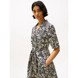 Tommy Hilfiger Relaxed Midi Linen Blend Shirt Dress In Tropical Floral/Black