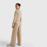 Tommy Hilfiger Ribbed Organic Cotton Wide Leg Trousers Beige