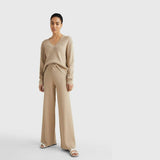 Tommy Hilfiger Ribbed Organic Cotton Wide Leg Trousers Beige