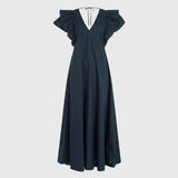 Tommy Hilfiger Ruffled Sateen Maxi Dress In Navy