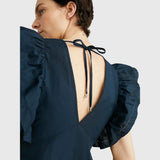Tommy Hilfiger Ruffled Sateen Maxi Dress In Navy