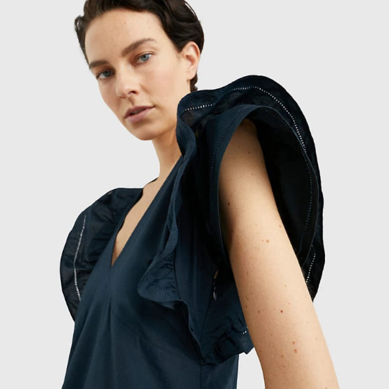 Tommy Hilfiger Ruffled Sateen Maxi Dress In Navy