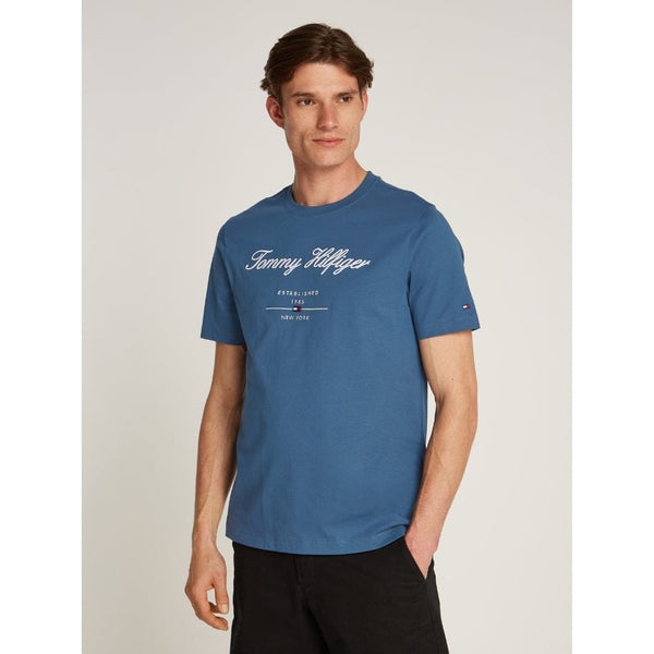 Tommy Hilfiger Script Logo Tee In Aegean Sea