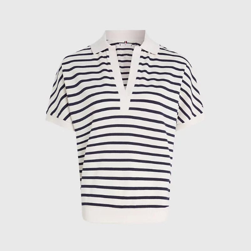 Tommy Hilfiger Stripe Relaxed Fit Polo In White/Desert Sky