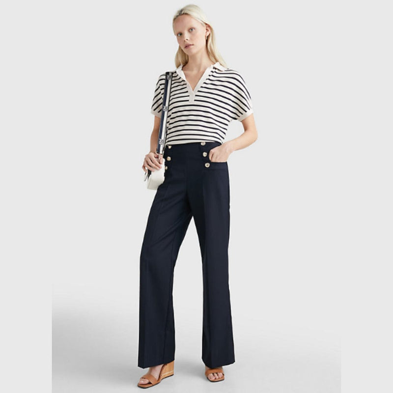 Tommy Hilfiger Stripe Relaxed Fit Polo In White/Desert Sky