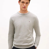 Tommy Hilfiger Textured Knit Crew Neck Jumper In Light Grey Heather