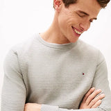 Tommy Hilfiger Textured Knit Crew Neck Jumper In Light Grey Heather