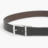 Tommy Hilfiger Textured Leather Reversible Square Buckle Belt In Black