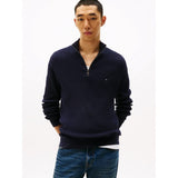 Tommy Hilfiger Textured Quarter-Zip Jumper In Desert Sky