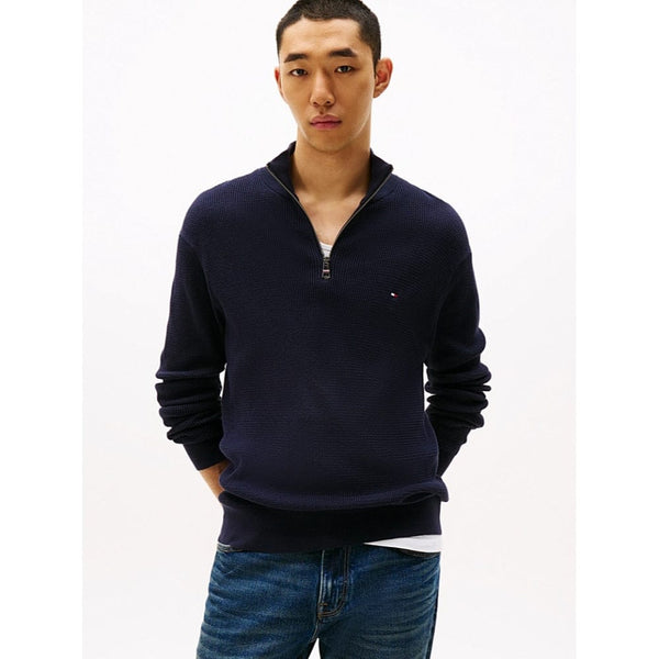 Tommy Hilfiger Textured Quarter-Zip Jumper In Desert Sky