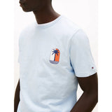 Tommy Hilfiger Tropical Logo Crew Neck T-Shirt In Breezy Blue