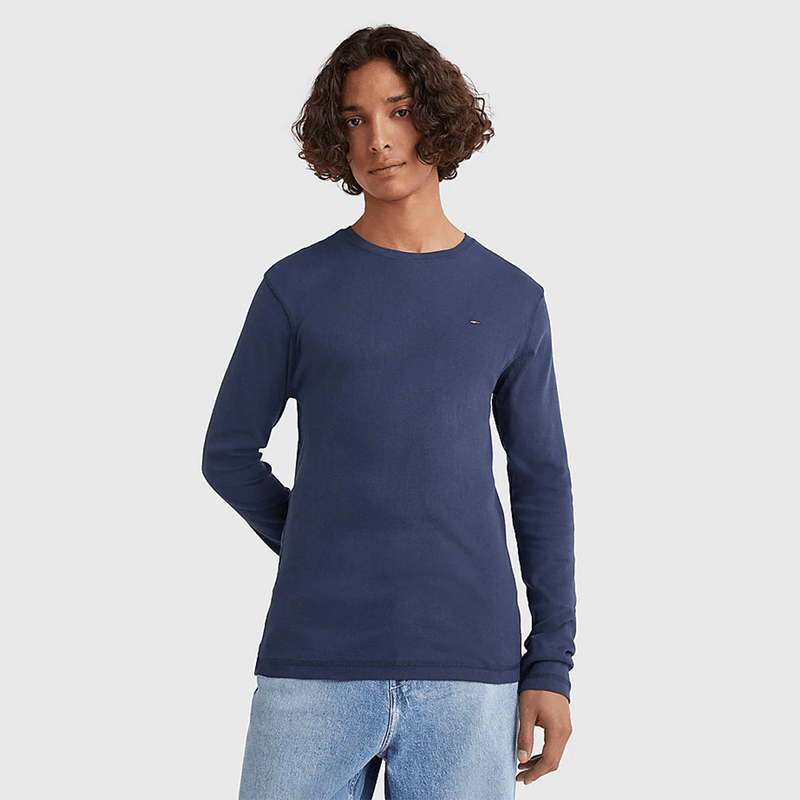Tommy Jeans Long Sleeved Ribbed Organic Cotton T-Shirt Black Iris