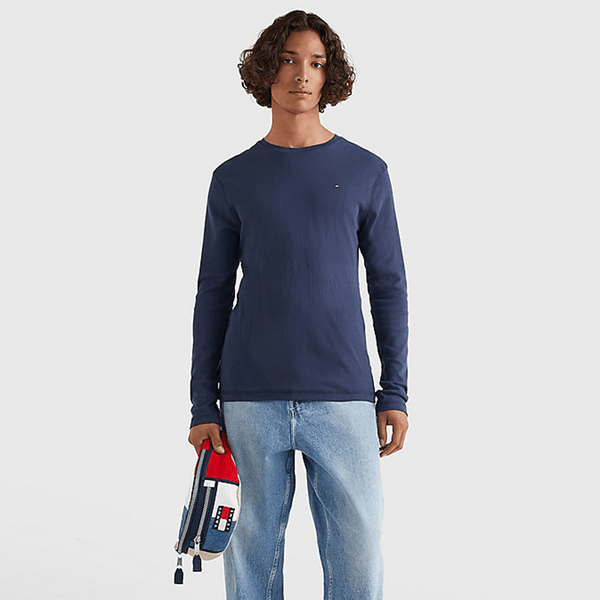 Tommy Jeans Long Sleeved Ribbed Organic Cotton T-Shirt Black Iris