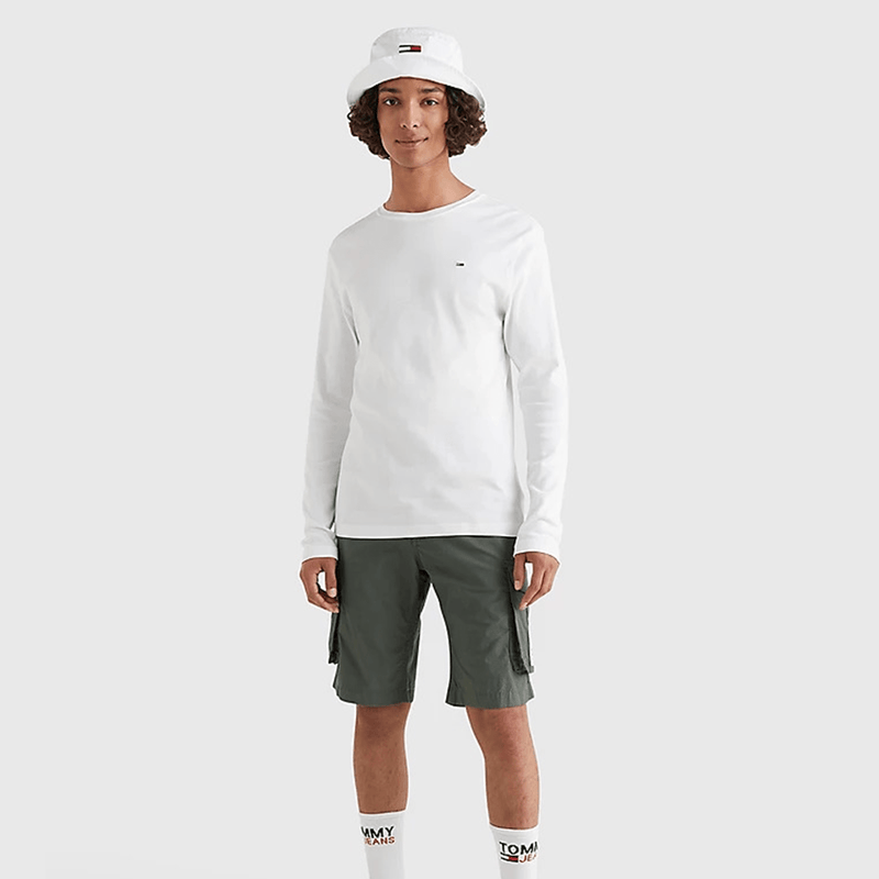 Tommy Jeans Long Sleeved Ribbed Organic Cotton T-Shirt Classic White