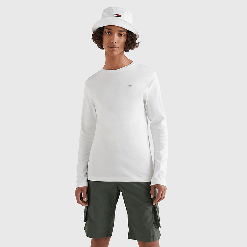 Tommy Jeans Long Sleeved Ribbed Organic Cotton T-Shirt Classic White
