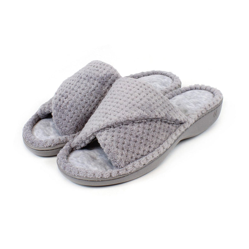 Totes Popcorn Turnover Open Toe Slippers Grey
