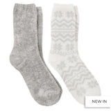 Totes Fair Isle & Chenille Supersoft Bed Socks (Twin Pack) In Grey