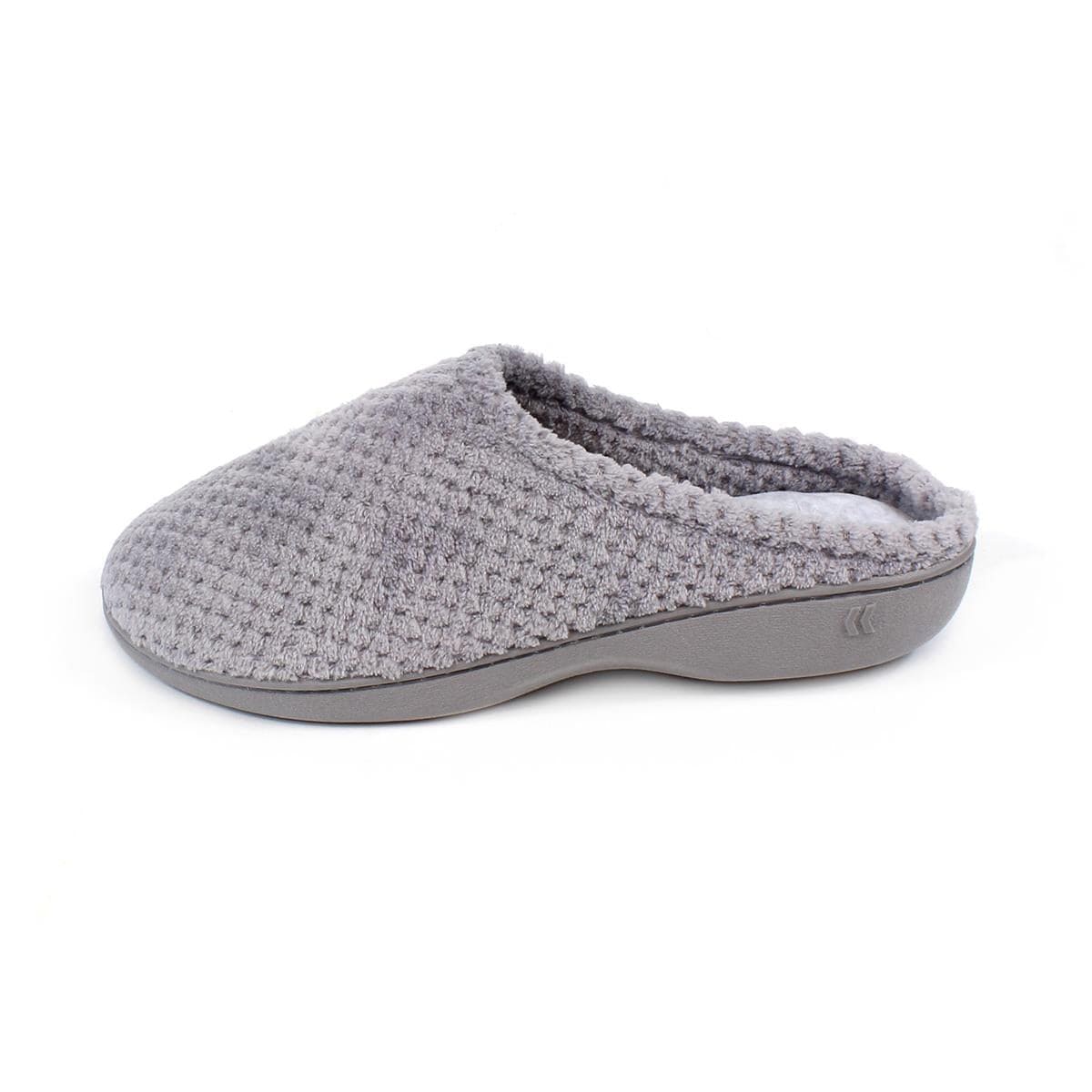 Totes Isotoner Ladies Popcorn Terry Mule Slippers Grey
