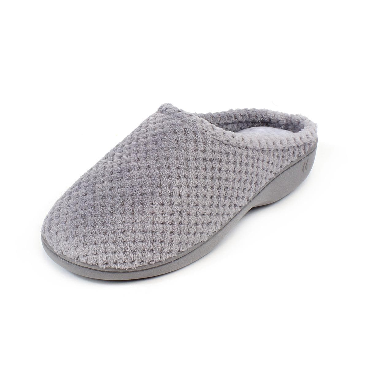 Totes Isotoner Ladies Popcorn Terry Mule Slippers Grey