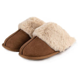 Totes Isotoner Ladies Real Suede Mule with Faux Fur Cuff in Tan