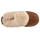Totes Isotoner Ladies Real Suede Mule with Faux Fur Cuff in Tan