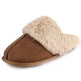 Totes Isotoner Ladies Real Suede Mule with Faux Fur Cuff in Tan