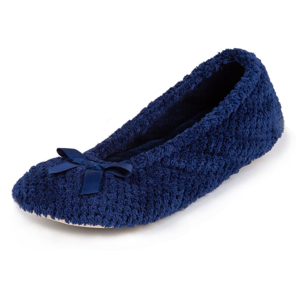 Totes Popcorn Terry Ballet Slippers In Navy