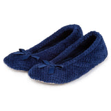 Totes Popcorn Terry Ballet Slippers In Navy
