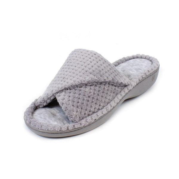 Totes Popcorn Turnover Open Toe Slippers Grey