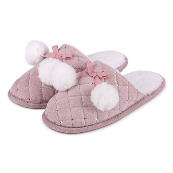 Totes Rhinestone Mule with Faux Fur Lining