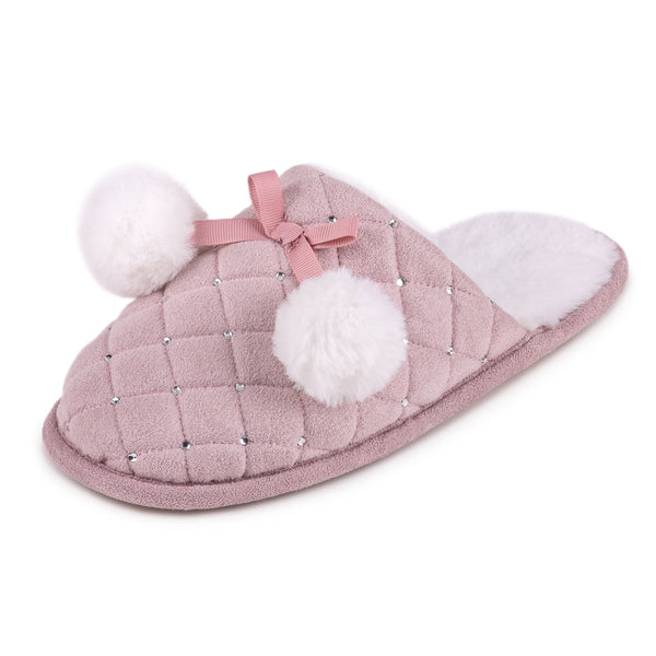 Totes Rhinestone Mule with Faux Fur Lining