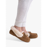 Totes Suede Moccasin With Faux Fur Lining Slippers In Tan