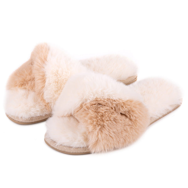 Totes Super Luxury Faux Fur Twist Sliders Light Brown