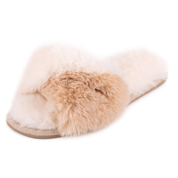 Totes Super Luxury Faux Fur Twist Sliders Light Brown