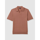 Reiss Duchie Merino Wool Open Collar Polo Shirt In Dusty Blush Pink