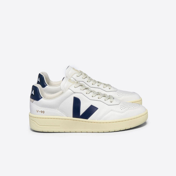 VEJA V-90 O.T. Men's Leather Trainers in White/Nautico