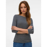 Vero Moda AWARE AWFIONA 3/4 Boatneck Top In Navy / Birch