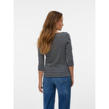 Vero Moda AWARE AWFIONA 3/4 Boatneck Top In Navy / Birch