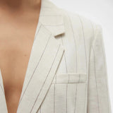 Vero Moda Loose Pinstripe Linin Blazer In Oatmeal