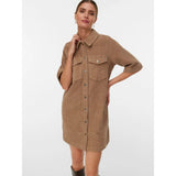 Vero Moda Vmfenja 2/4 Short Corduroy Dress In Silver Mink