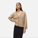 Vero Moda VMGOLD Knit Cardigan In Brown / Silver Mink
