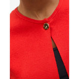Vero Moda VMGOLD SS O-NECK ONE BUTTON CARDIGAN In Fiery Red
