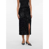 Vero Moda Vmhalia Long Skirt In Black Sequins
