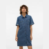 Vero Moda VMJENNIE Short Dress In Medium Blue Denim