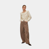 Vero Moda VMPUFF Ruffle Knit Cardigan In Beige