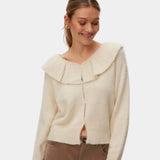 Vero Moda VMPUFF Ruffle Knit Cardigan In Beige