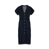 Vero Moda VMSANNI Long Dress In Dark Blue Denim