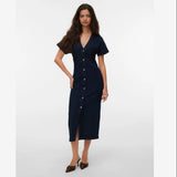 Vero Moda VMSANNI Long Dress In Dark Blue Denim