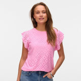 Vero Moda VMTASSA Frill Top In BonBon